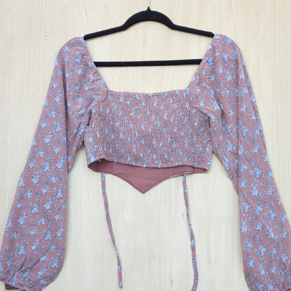 Edit By Nine Floral Pink Cropped Long Sleeve Top - Picture 8 of 15